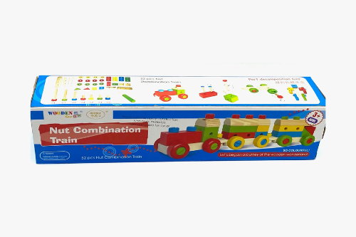 Wooden Train Nut Combination with Puzzle Shapes Stacking Train-52 pieces - Image 7