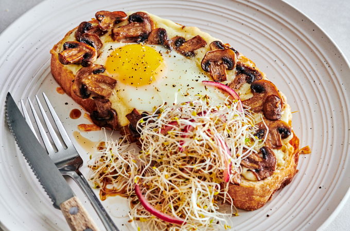 Cheese, Mushroom and Egg Toasts