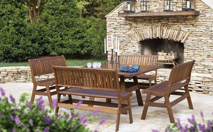 Jensen Outdoor Classic IPE Beechworth Dining Outdoor Patio Dining Table and Benches