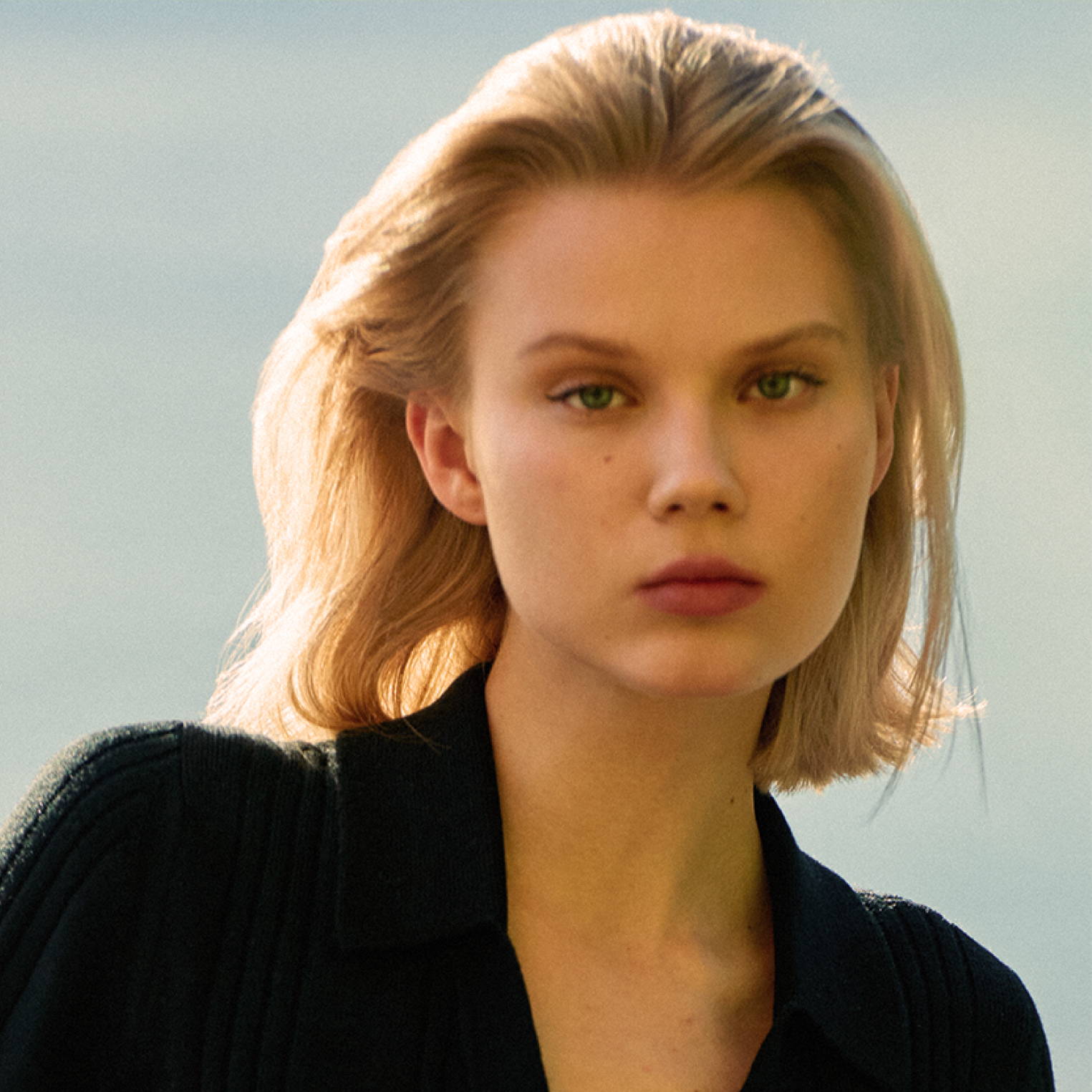 Davines hair model with a blonde bob