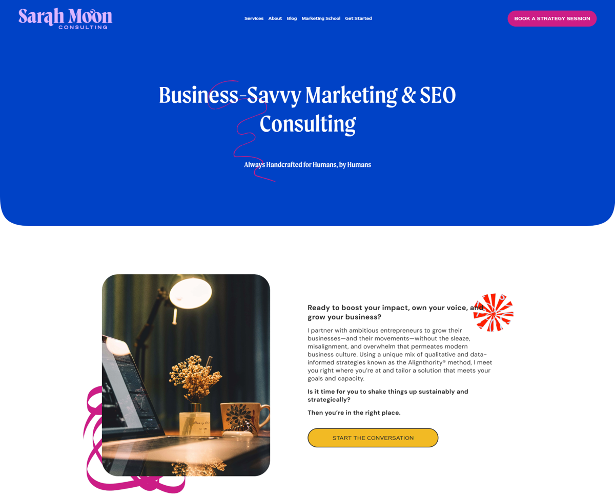 Screenshot of Sarah Moon, from the seo portfolios collection.