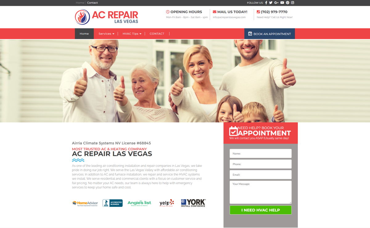 Screenshot of AC Repair Las Vegas, from the hvac websites collection.