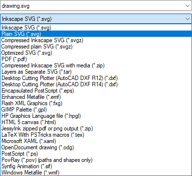 Selecting the correct export format in Inkscape
