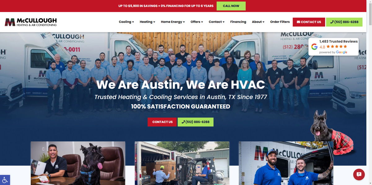 Screenshot of McCullough Heating & Air Conditioning, from the hvac websites collection.