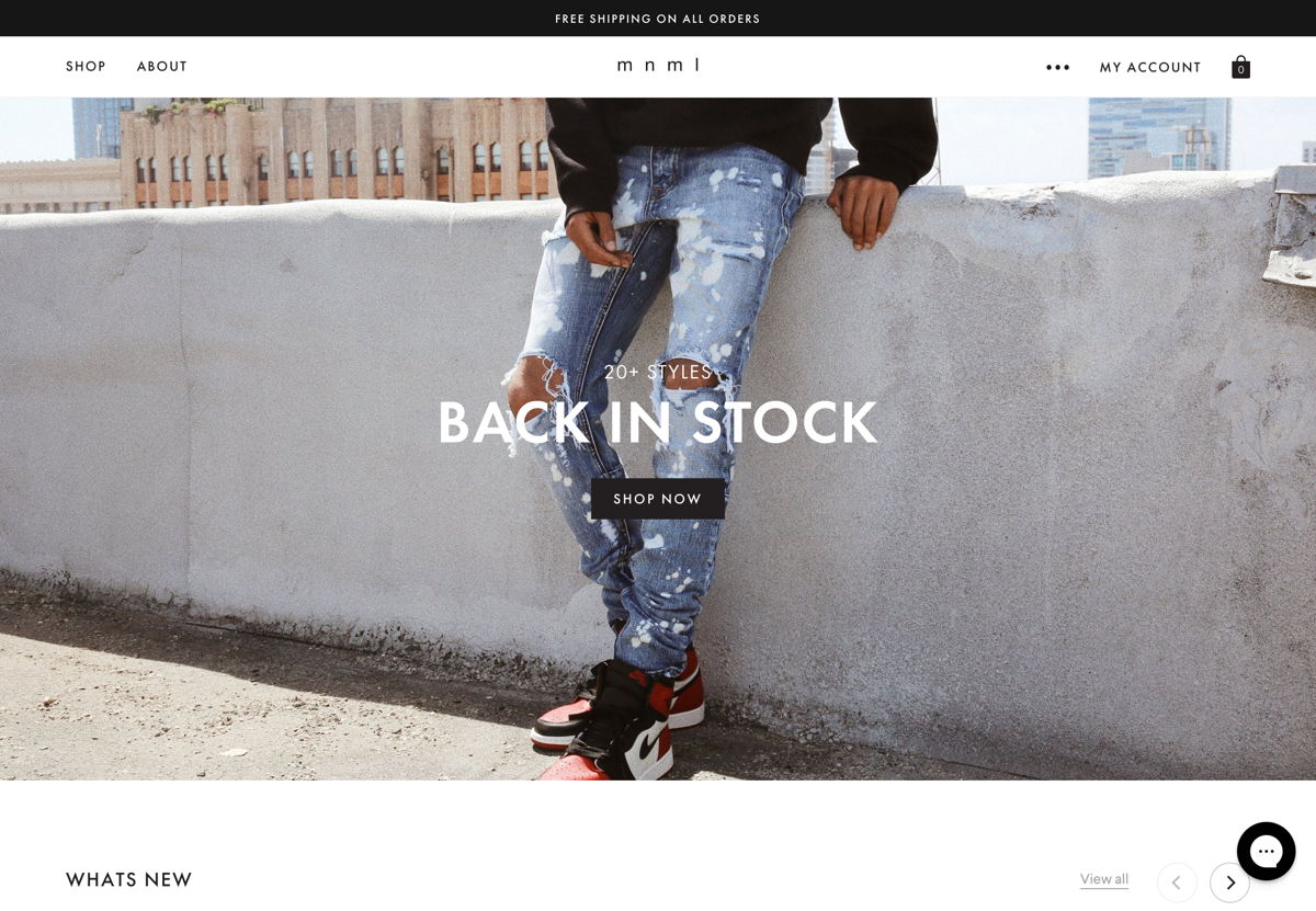 Screenshot of MNML, from the ecommerce websites collection.