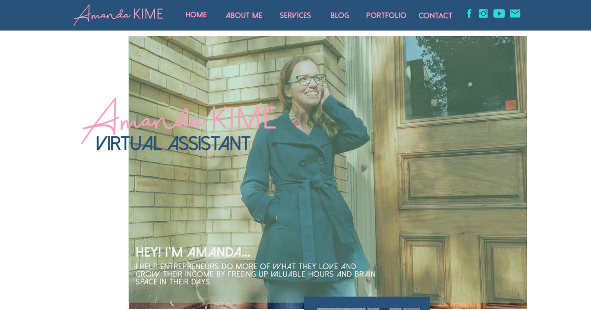 Screenshot of Amanda Kime, from the virtual assistant websites collection.