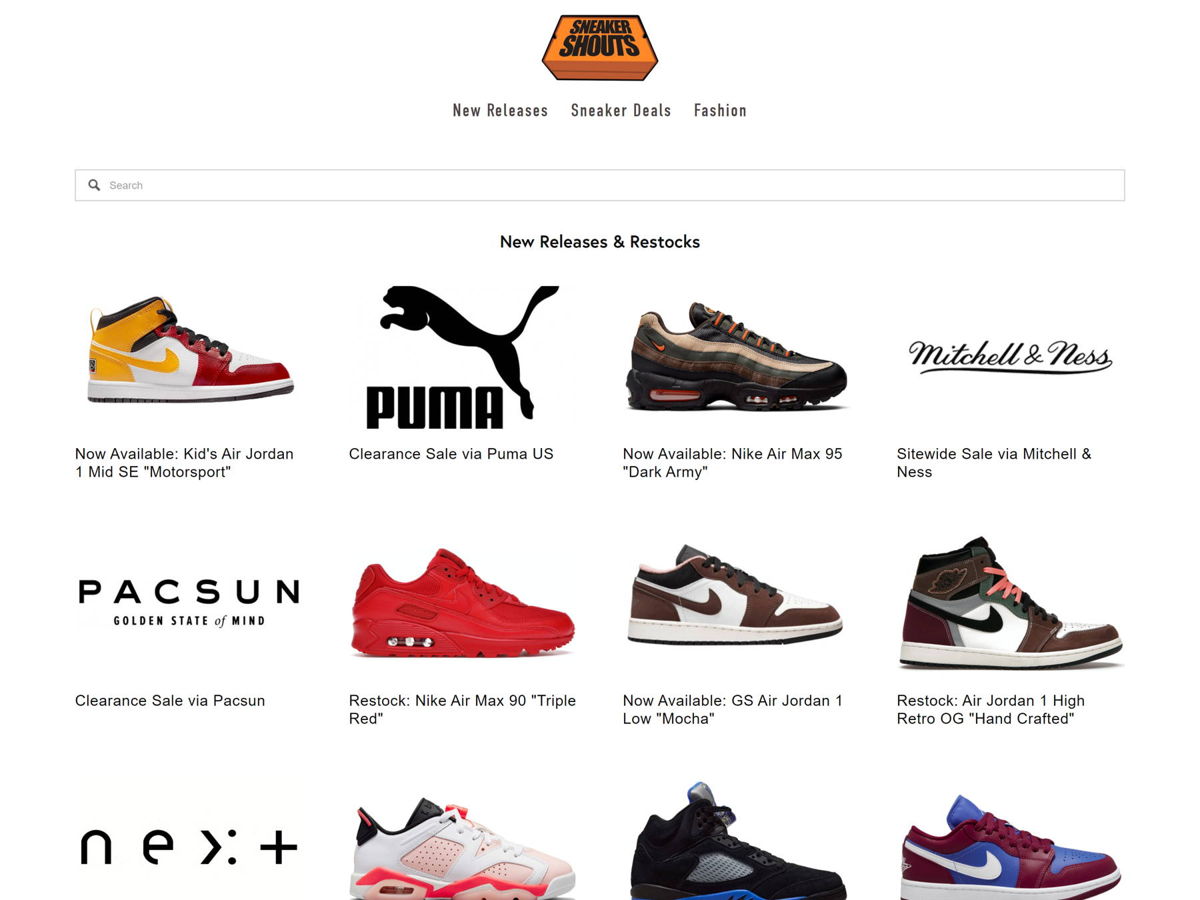 Screenshot of Sneaker Shouts, from the squarespace ecommerce examples collection.