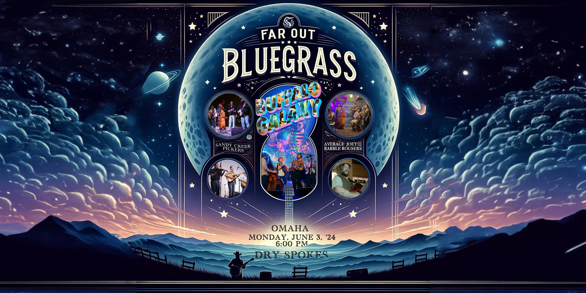 Far Out Bluegrass Showcase: Sandy Creek Pickers, Buffalo Galaxy, Average Joey & The Rabble Rousers promotional image