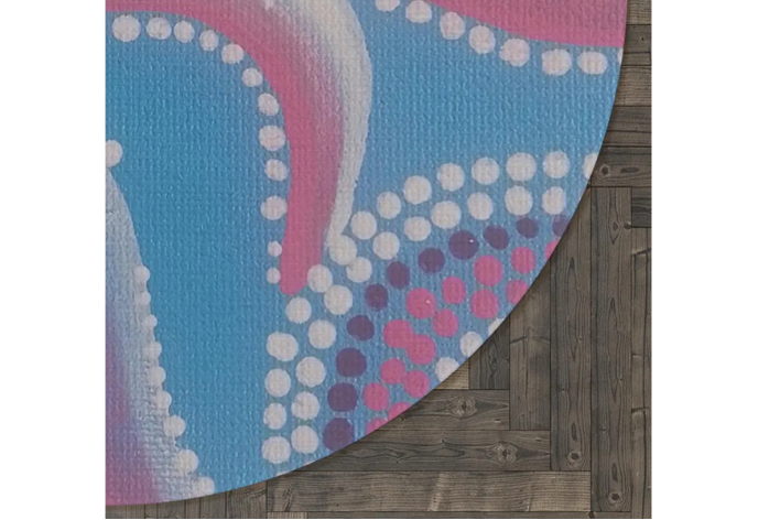 Indigenous Dot Wave Pattern Round Rug | Blue Pink Circular Floor Mat - Image 2