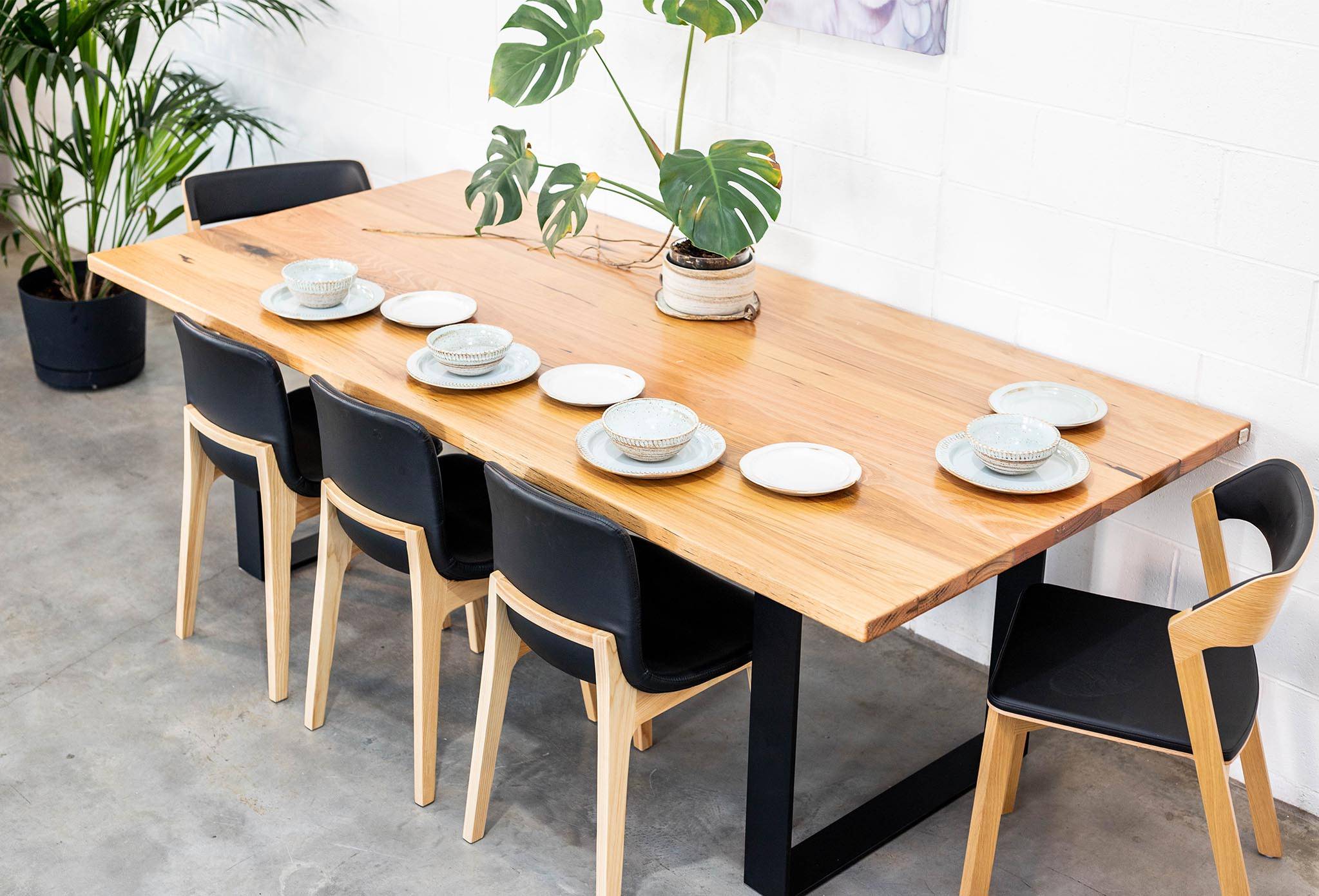Straightboard Stringybark Clean and Clear. Black Steel Box Ends Dining Table