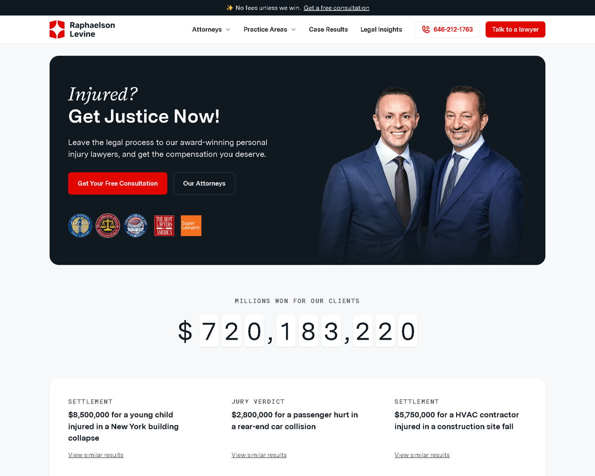 Screenshot of Raphaelson & Levine, from the law firm websites collection.