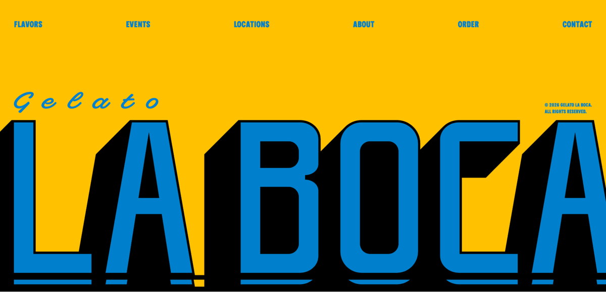 Screenshot of Gelato La Boca, from the website footer designs collection.
