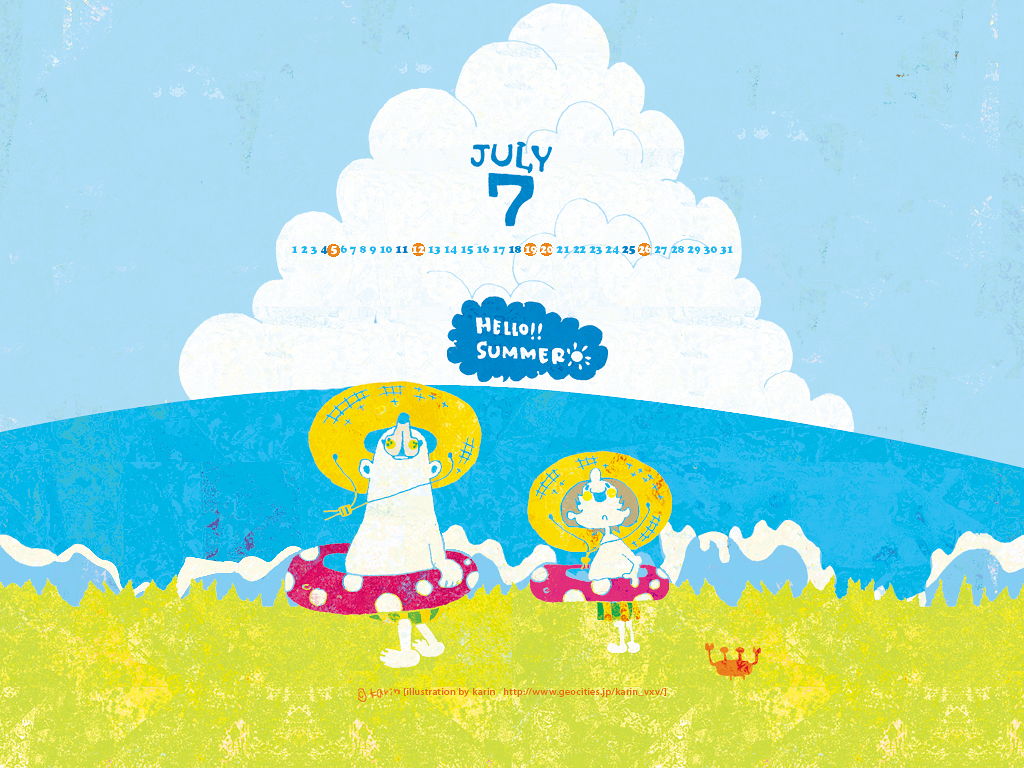 7月のカレンダー付壁紙 Hello Summer Karin Awrd アワード
