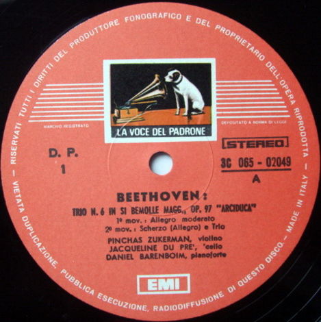 EMI HMV / DU PRE-ZUKERMAN-BARENBOIM, - Beethoven Archdu...