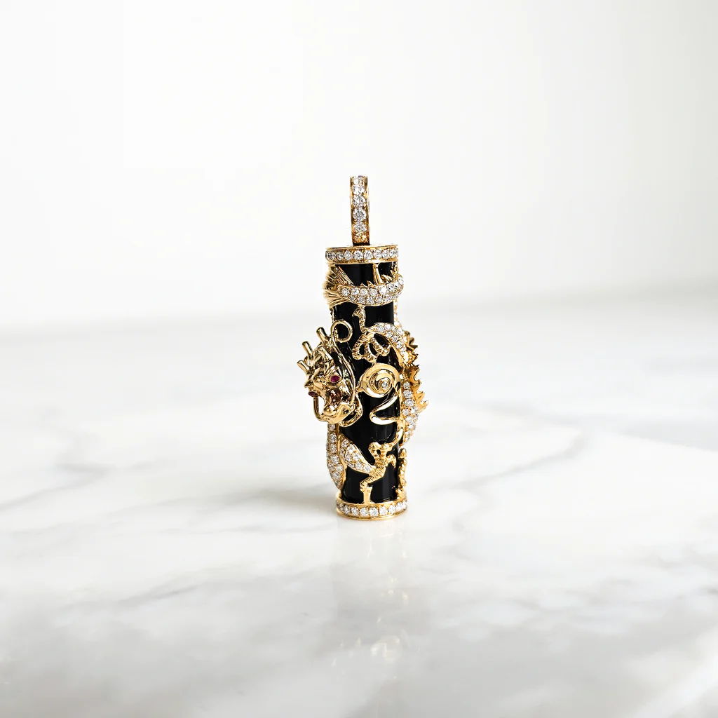 Chinese Dragon Pendant with Obsidian & Ruby - Image 2