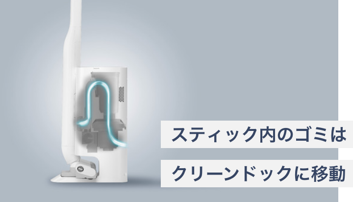 スティック内のゴミはクリーンドックに移動