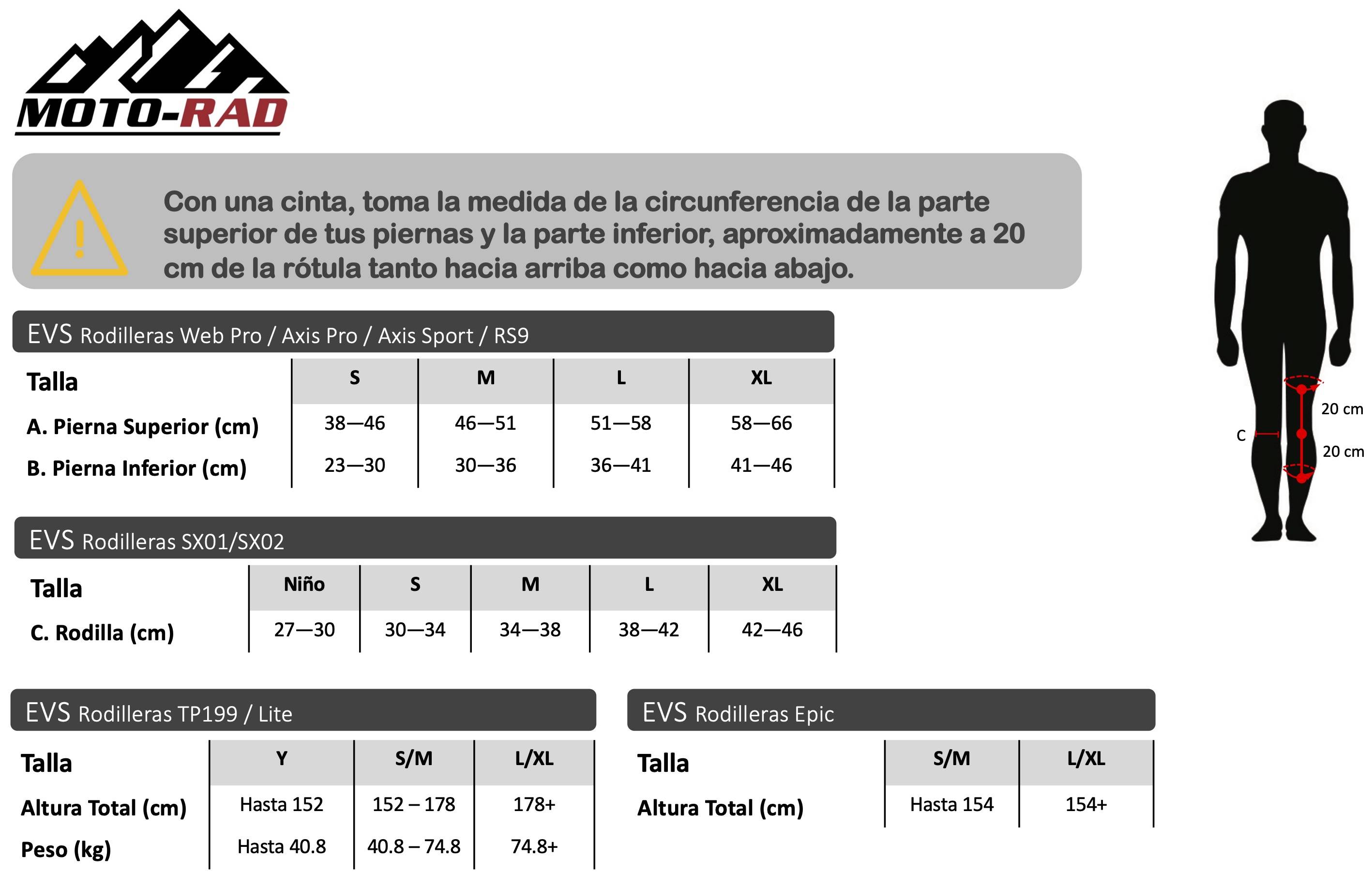Guia de Tallas Protector de Rodillas EVS