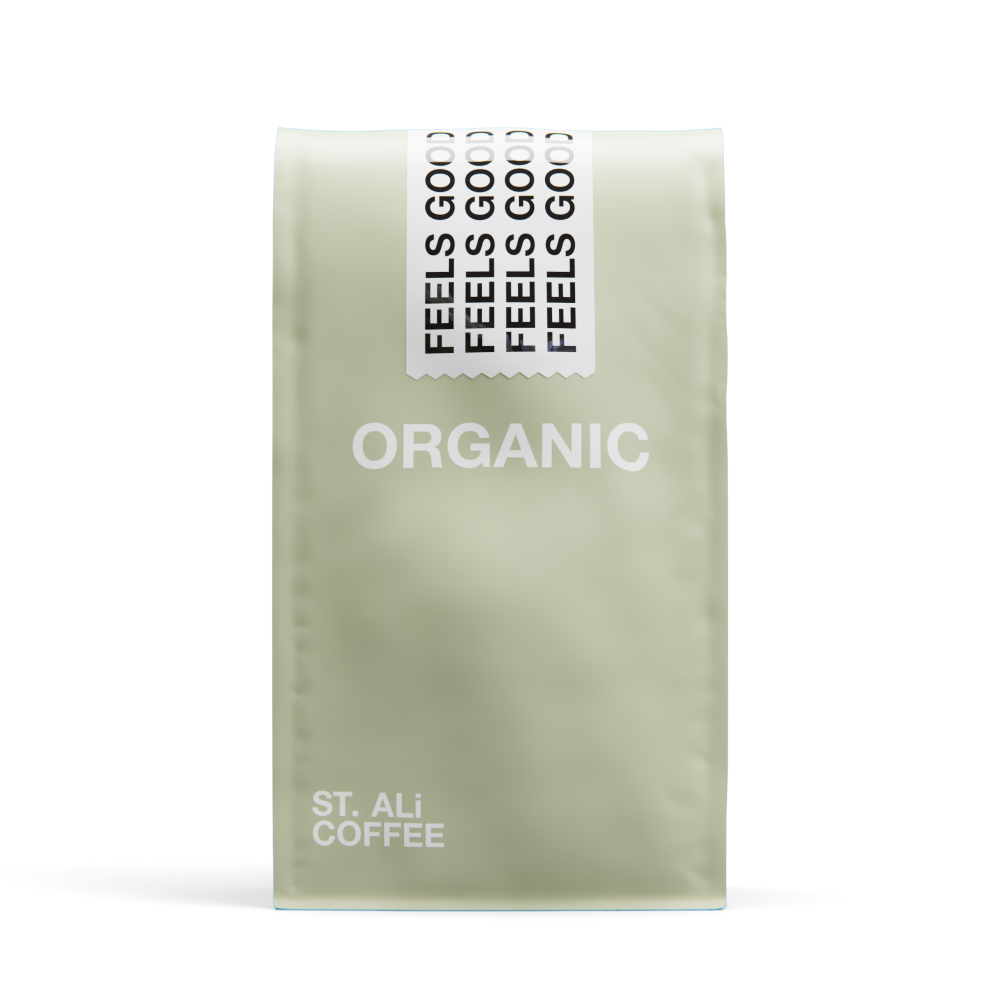 green 1 kilogram bag of feels goods organic coffee