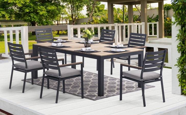 Patio Renaissance Coronado Aluminum Outdoor Dining with Faux Teak Table