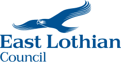 East Lothian Council logo featuring a stylized blue bird in flight above the words East Lothian Council in blue text.