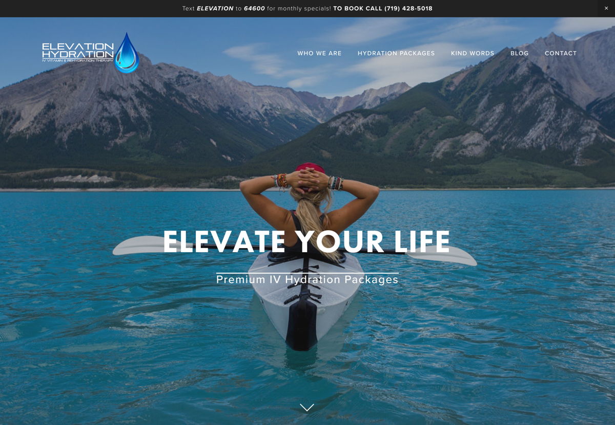 Screenshot of Elevation Hydration, from the beauty websites collection.