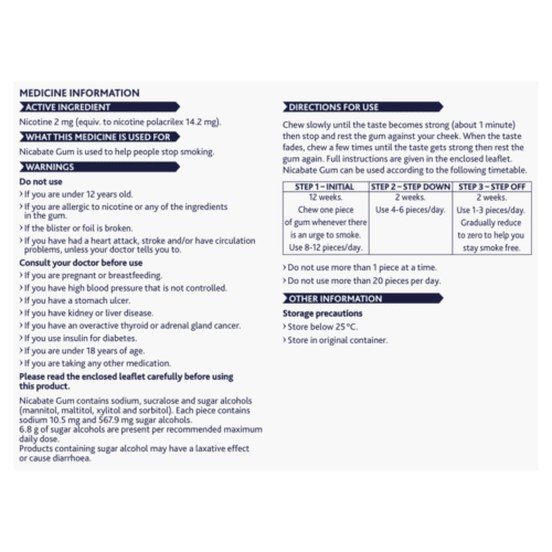 Nicabate Gum Nicotine 2mg Value Pack 200 pieces - Extra Fresh Mint Regular - Image 2