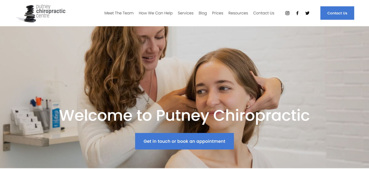 Screenshot of Putney Chiropractic, from the chiropractor websites collection.