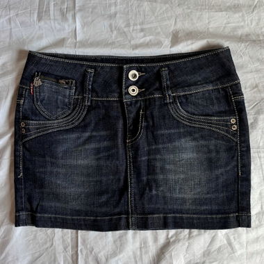 “Skylin3” vintage denim mini skirt