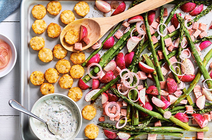 Sheet Pan Potatoes with Vegetables and Ham