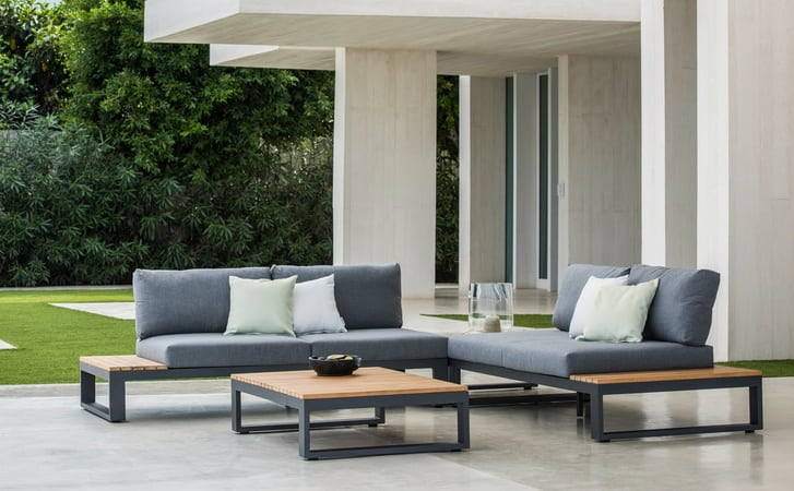Jati and Kebon Virginia Sectional Aluminum and Teak Outdoor Sectional Seating