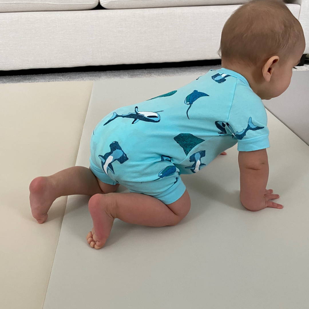 Baby milestone crawling on AlZiP playmat