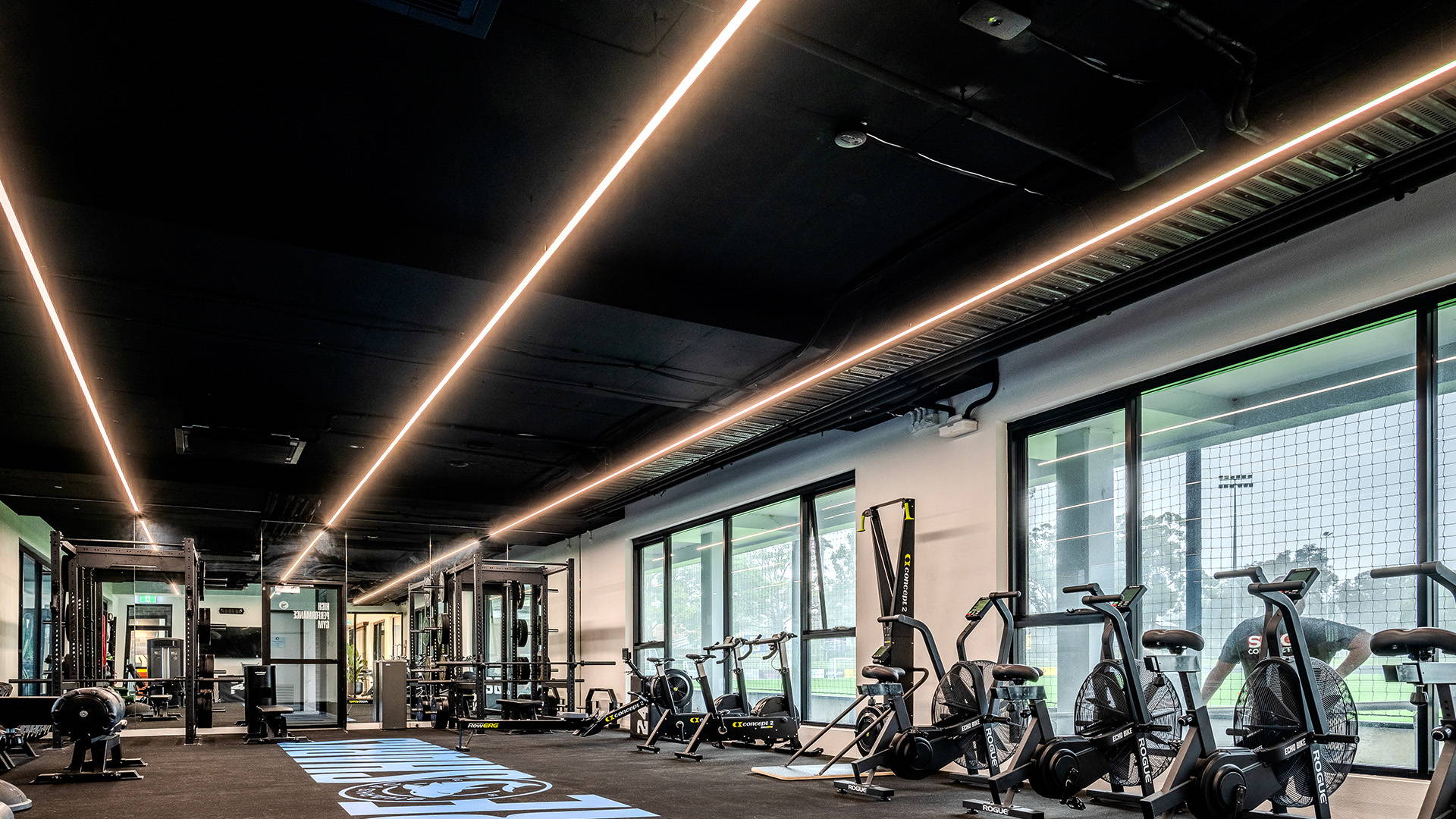 Perspective shot of Pendant Lighting by Havit Commercial - Illuminating a gym space at Sharks FC HQ NSW