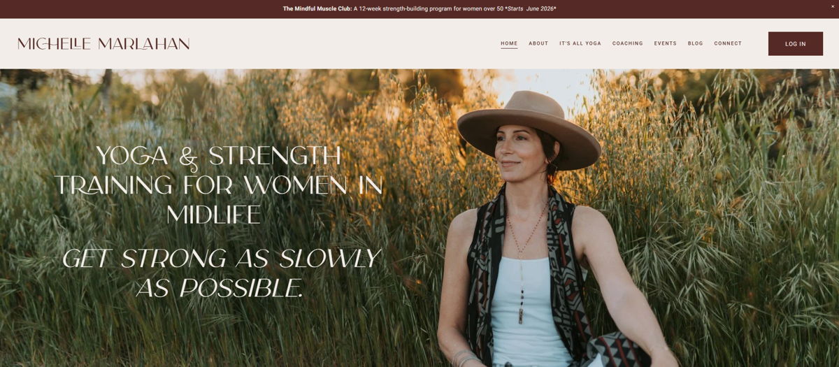 Screenshot of Michelle Marlahan, from the squarespace yoga websites collection.