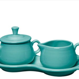 TURQUOISE 4-Piece Sugar Bowl and Creamer Set with Tray