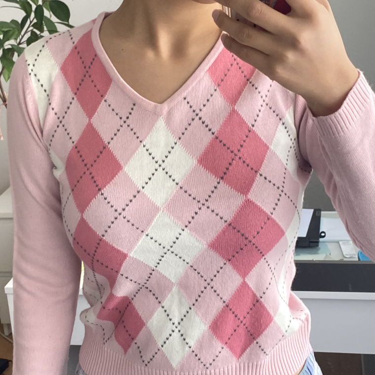 Pink argyle sweater