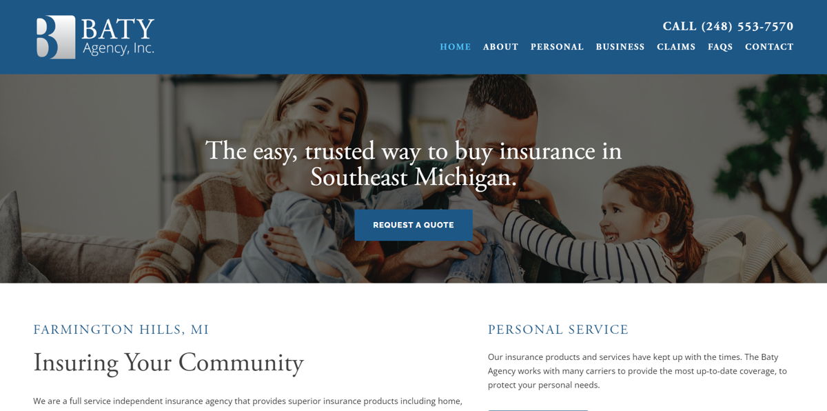 Screenshot of Baty Agency, Inc., from the insurance agent websites collection.