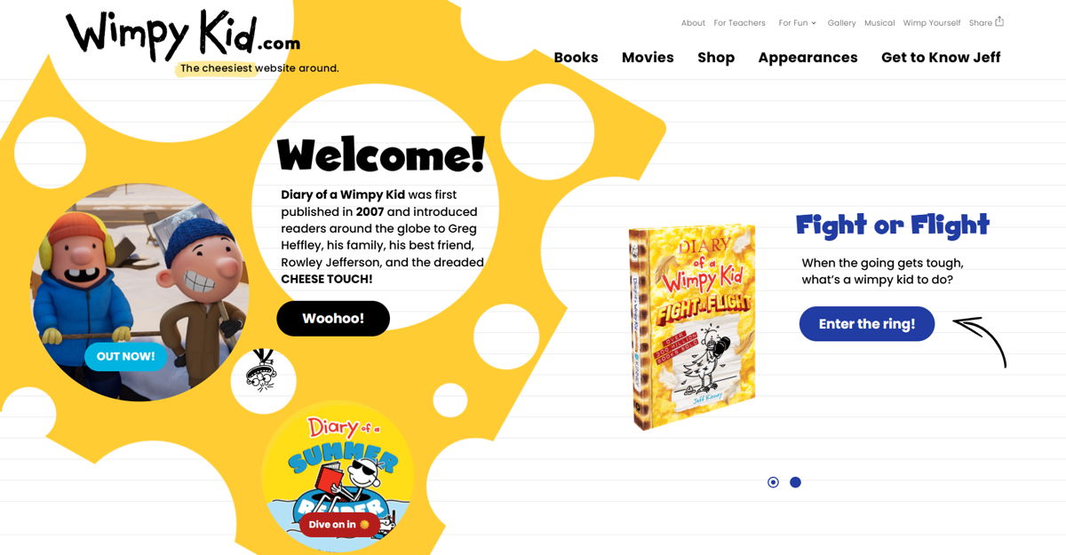 Screenshot of Wimpy Kid, from the book websites collection.