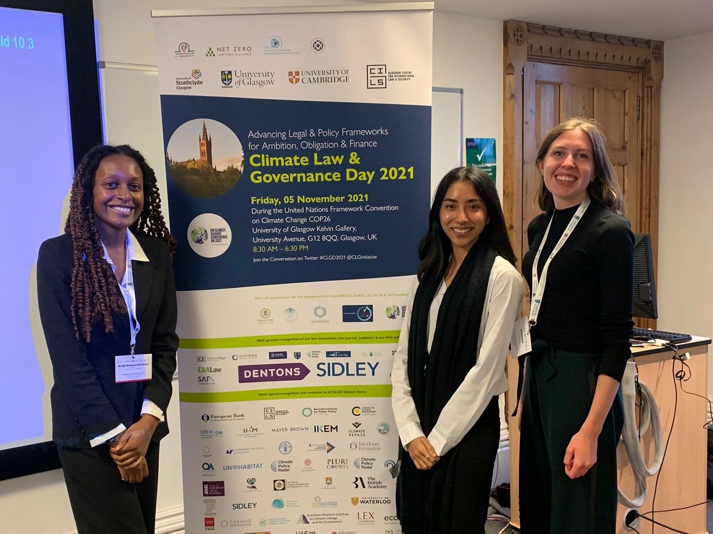 Chrislyn and two colleagues at the Climate Law & Governance Day 2021
