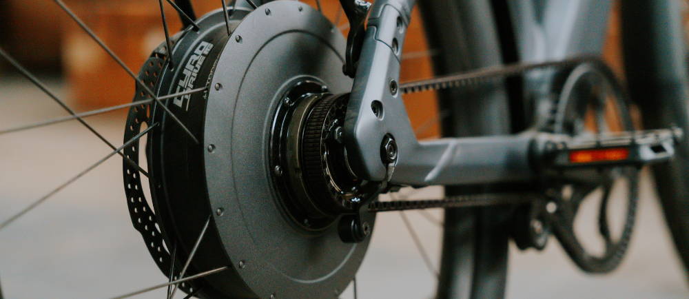 Close up of rear hub motor electric bikei