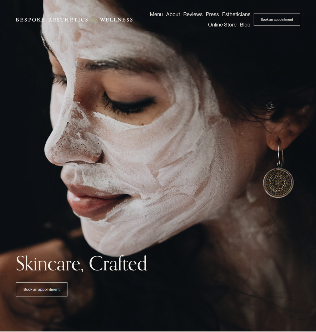 Screenshot of Bespoke Aesthetics, from the esthetician websites collection.