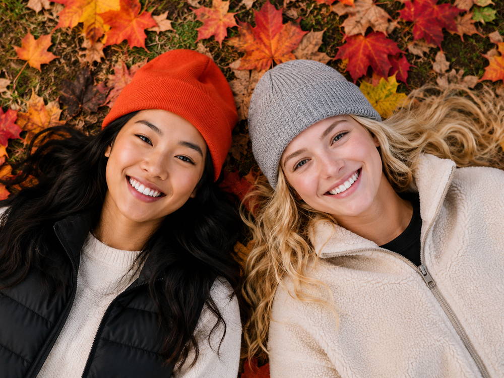 Women wearing pink Kootenay Knit beanies and mittens supporting breast cancer awareness