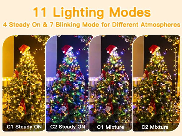 Features of Ollny's 640 leds clear cable warm white/multi-color string lights