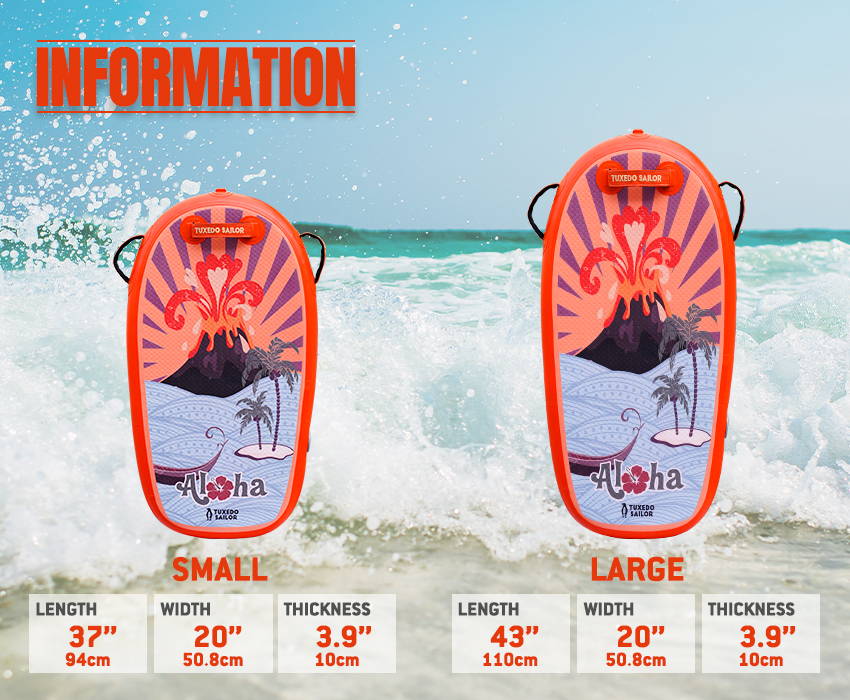 A small bodyboard (37 inches) and a large bodyboard (43 inches)