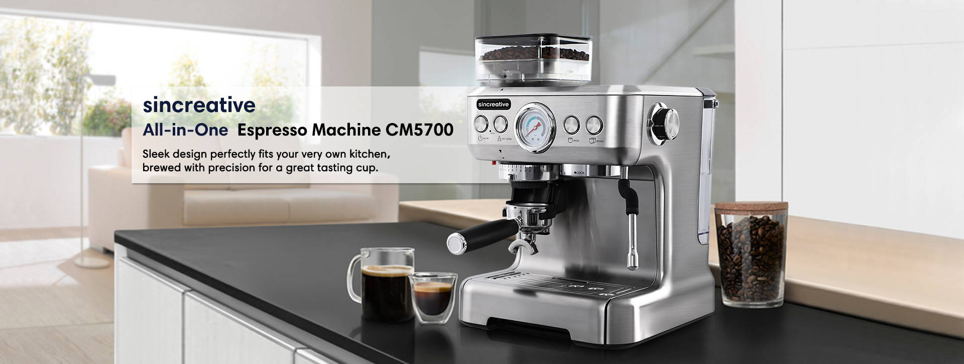 sincreative all-in-one semi-automatic espresso machine sleek design perfectly fits your very own kitchen, brewed with precision for a great tasting cup.