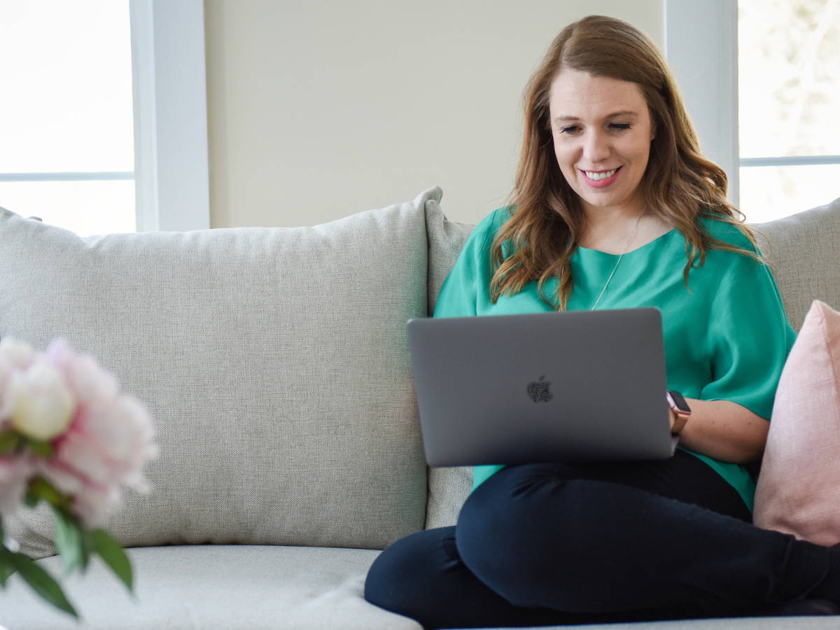 Woman on computer taking True North's quick and easy skincare quiz