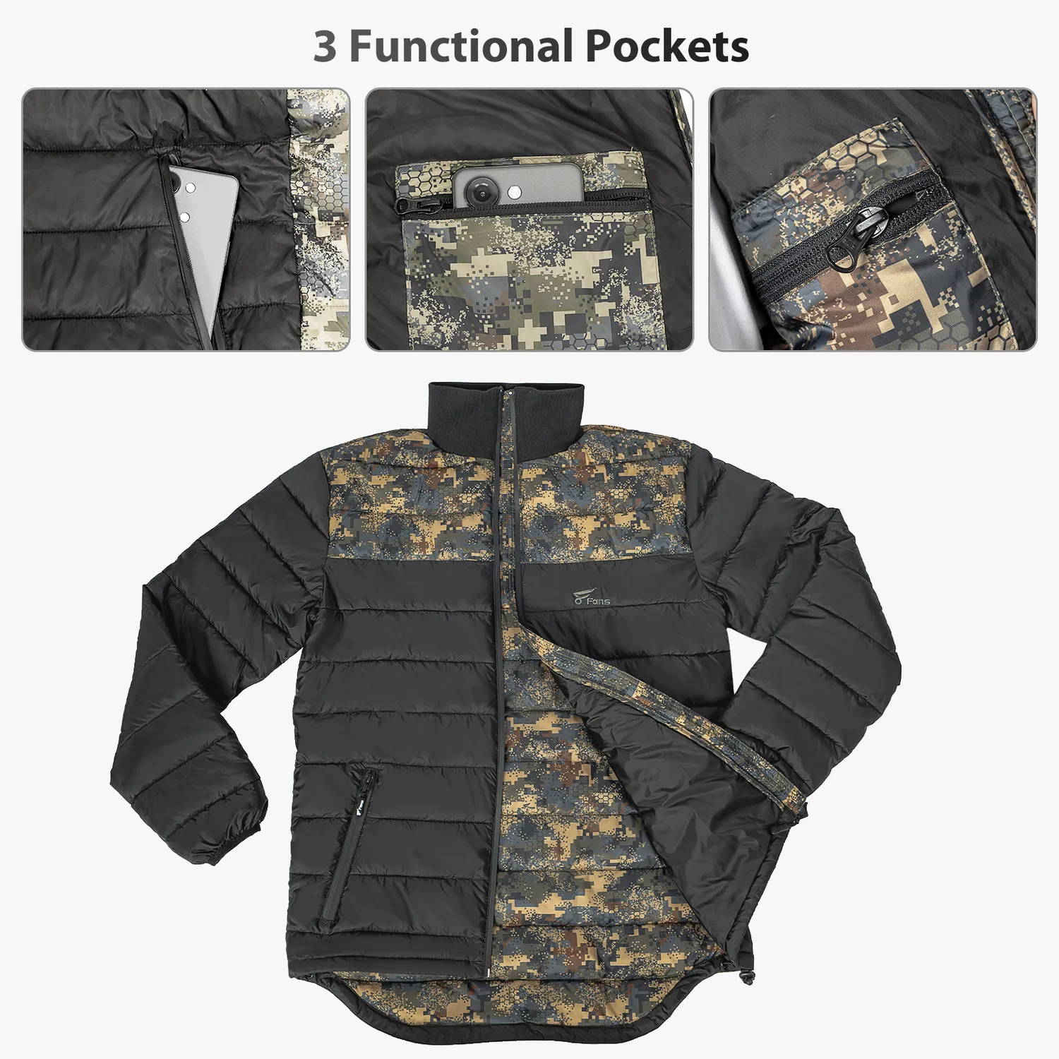 The Hunting Jacket features 3 functional pockets, providing ample storage for essential items like keys, a phone, or a hunting knife