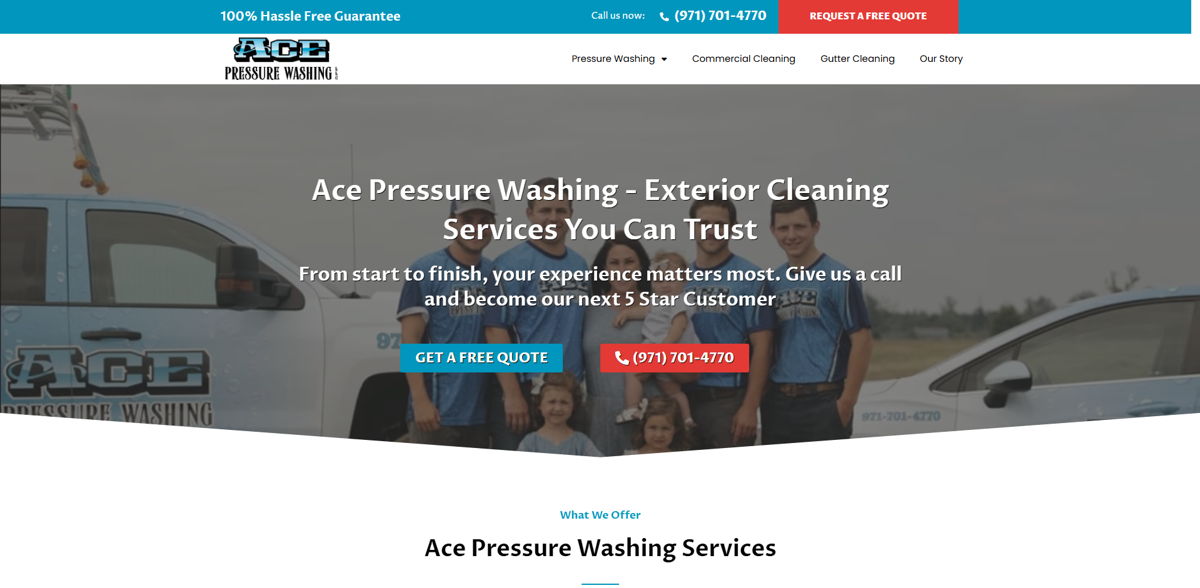 Screenshot of Ace Pressure Washing, from the pressure washing websites collection.
