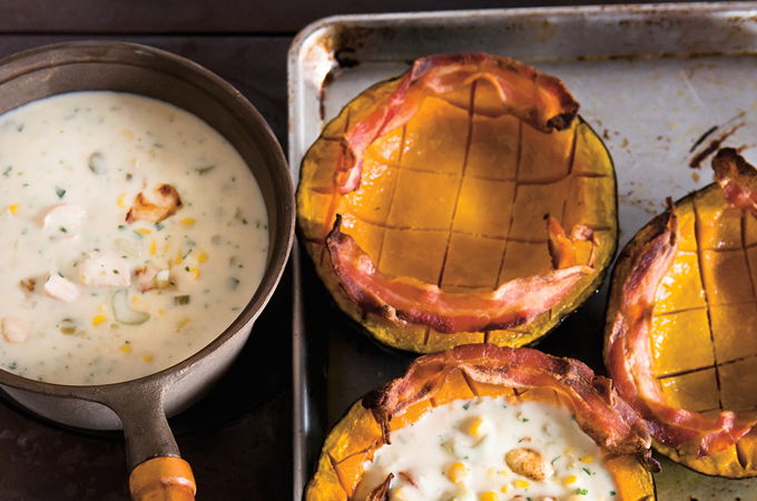 Chicken and Corn Chowder in Buttercup Squash   