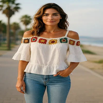 Crochet 3/4 Length Top - Plus Size 