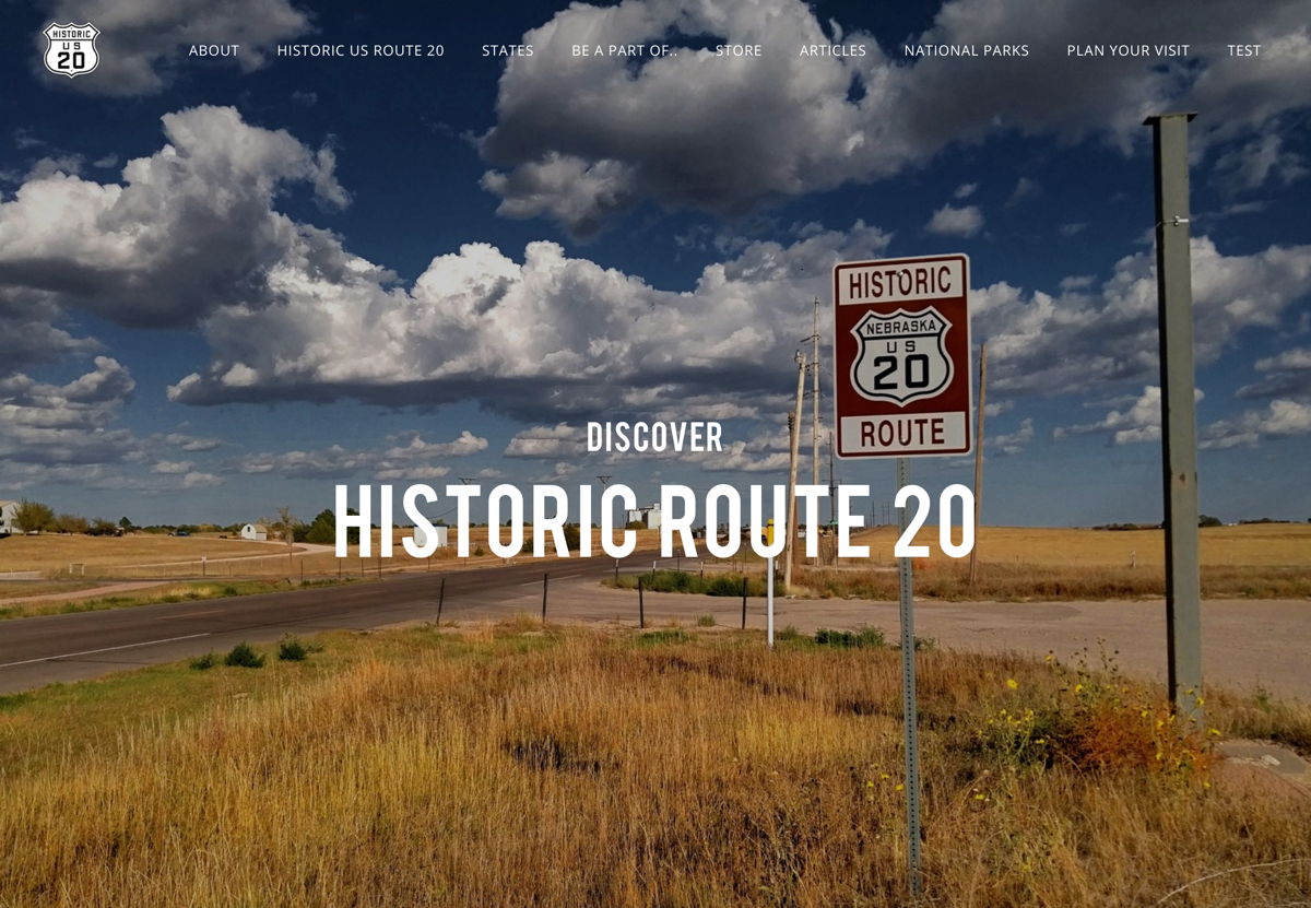 Screenshot of Historic Route 20, from the nonprofit & charity websites collection.